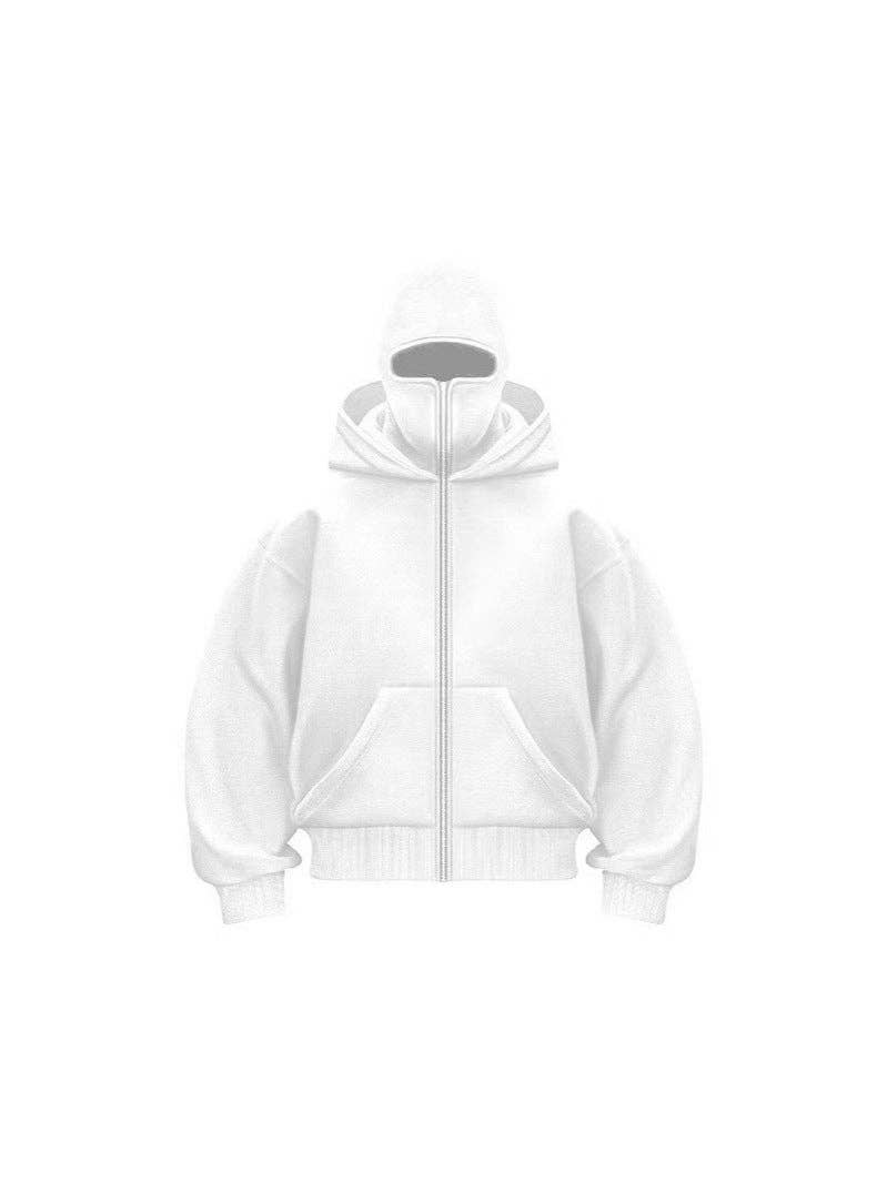 Y2K Oversized Double Hooded Zip Hoodie w/ Built-in Ski Mask