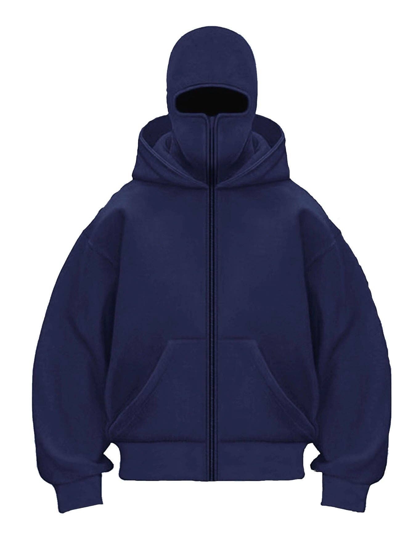 Y2K Oversized Double Hooded Zip Hoodie w/ Built-in Ski Mask