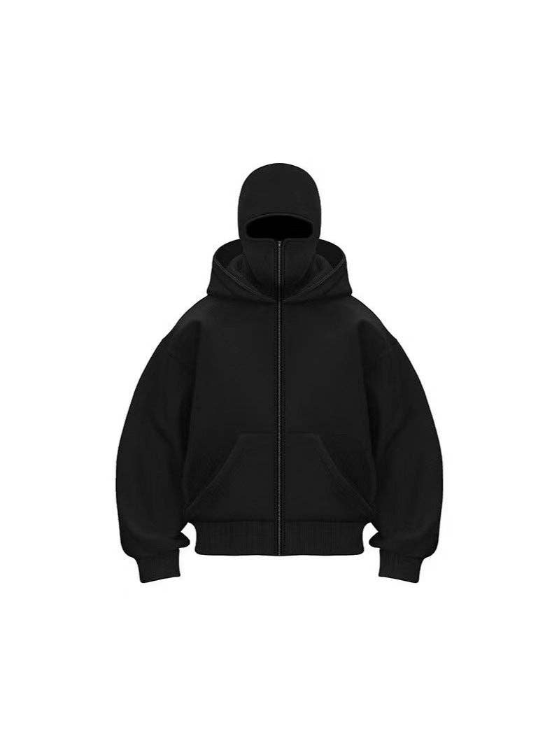 Y2K Oversized Double Hooded Zip Hoodie w/ Built-in Ski Mask